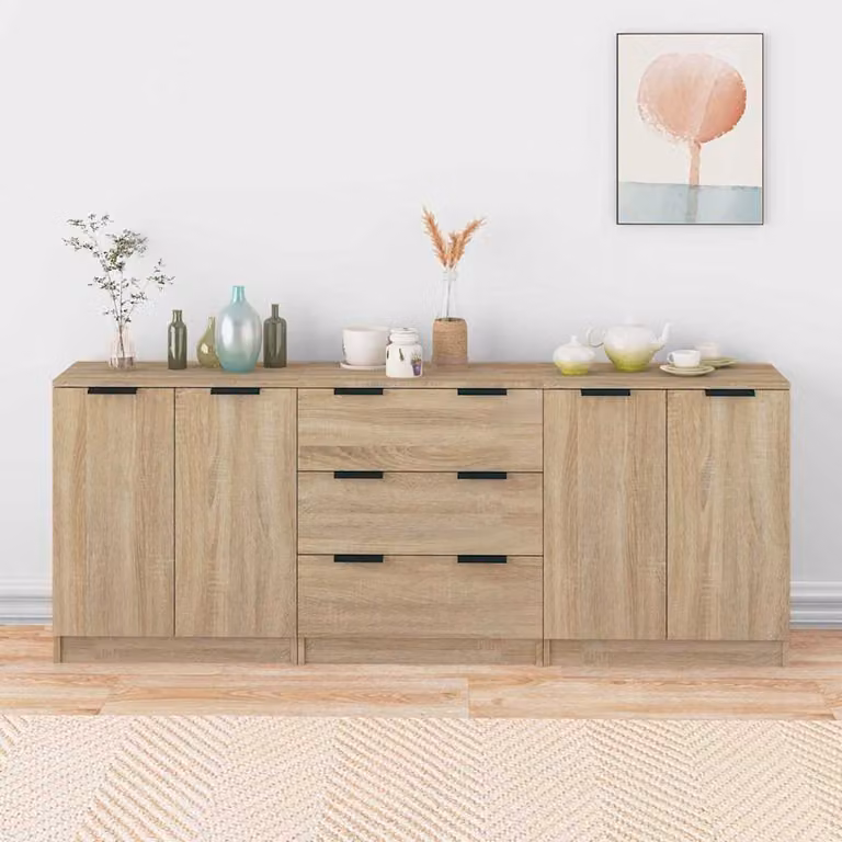 Set di 3 credenze vidaXL in legno multistrato e MDF color rovere, design minimalista per la tua sala da pranzo