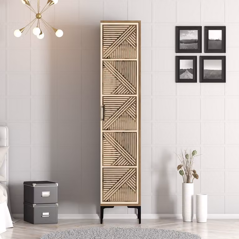 Skye Decor, Kumsal P - Noce, Crema, Armadio, Noce, 100% PANNELLI DI PARTICELLE RIVESTITI IN MELAMMINA, 40 x 201,4 x 47,5 cm