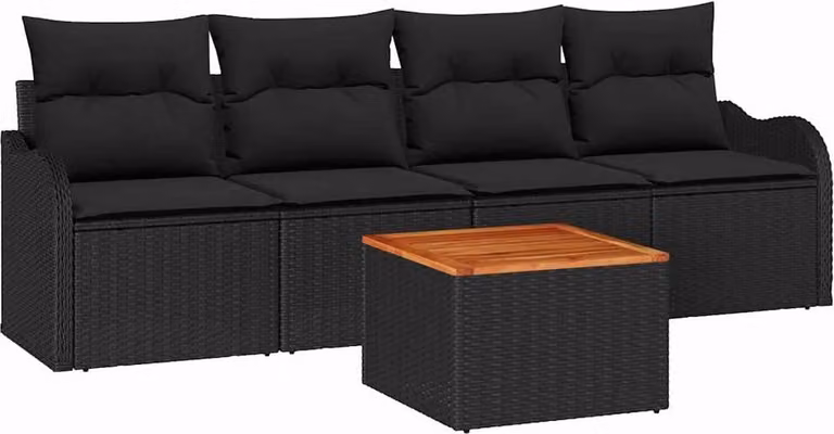 Set Divano da Giardino con cuscino 5 pcs Nero polyrattan