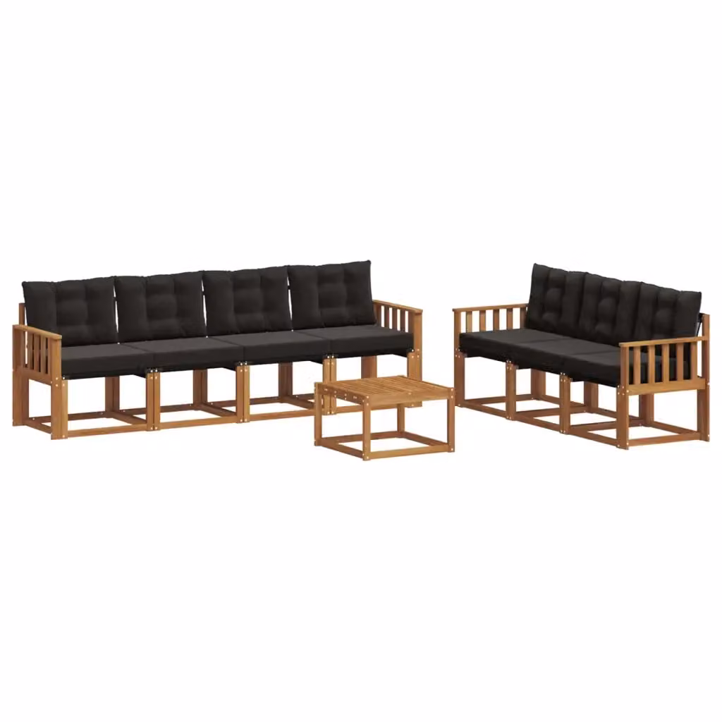 Set di divani da esterno vidaXL in legno di acacia con tavolo da caffè, 8 pezzi, Marrone e Nero – 2