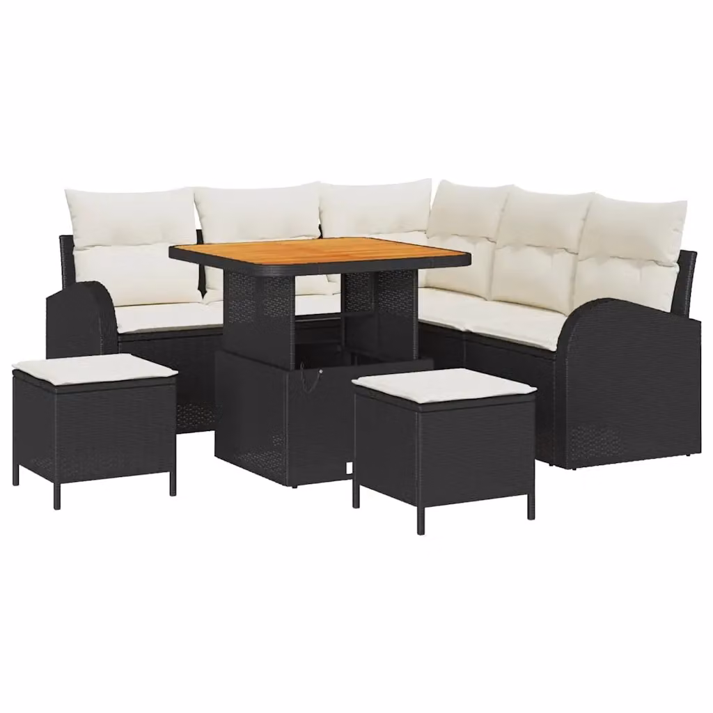 Set Divano da Giardino vidaXL 8 Pezzi in Polyrattan Nero con Cuscini e Tavolino – 2