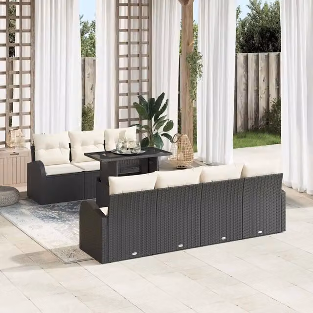 Set Divano da Giardino 8 pz Nero Poly Rattan 3348583