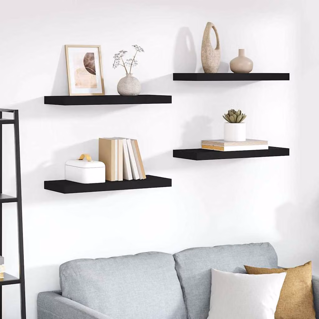 Set di 4 scaffali a parete vidaXL in MDF nero, L 60 cm x P 23,5 cm x H 3,8 cm
