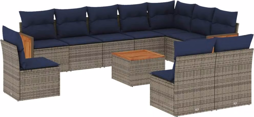 Set Divani da Giardino 11 pz con Cuscini Grigio in Polyrattan