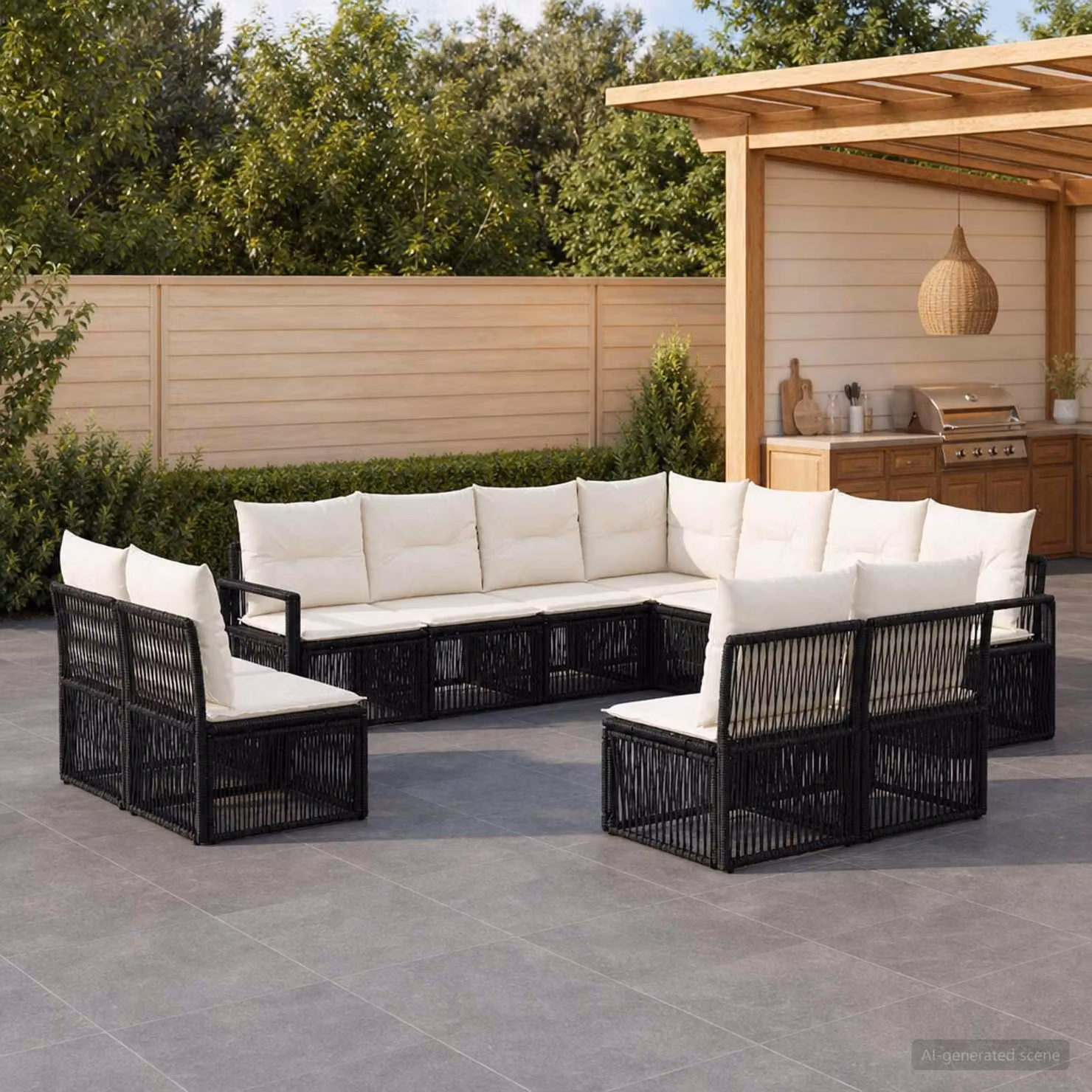 Maison Exclusive - Set da giardino composto da 11 pezzi, divano in rattan sintetico nero