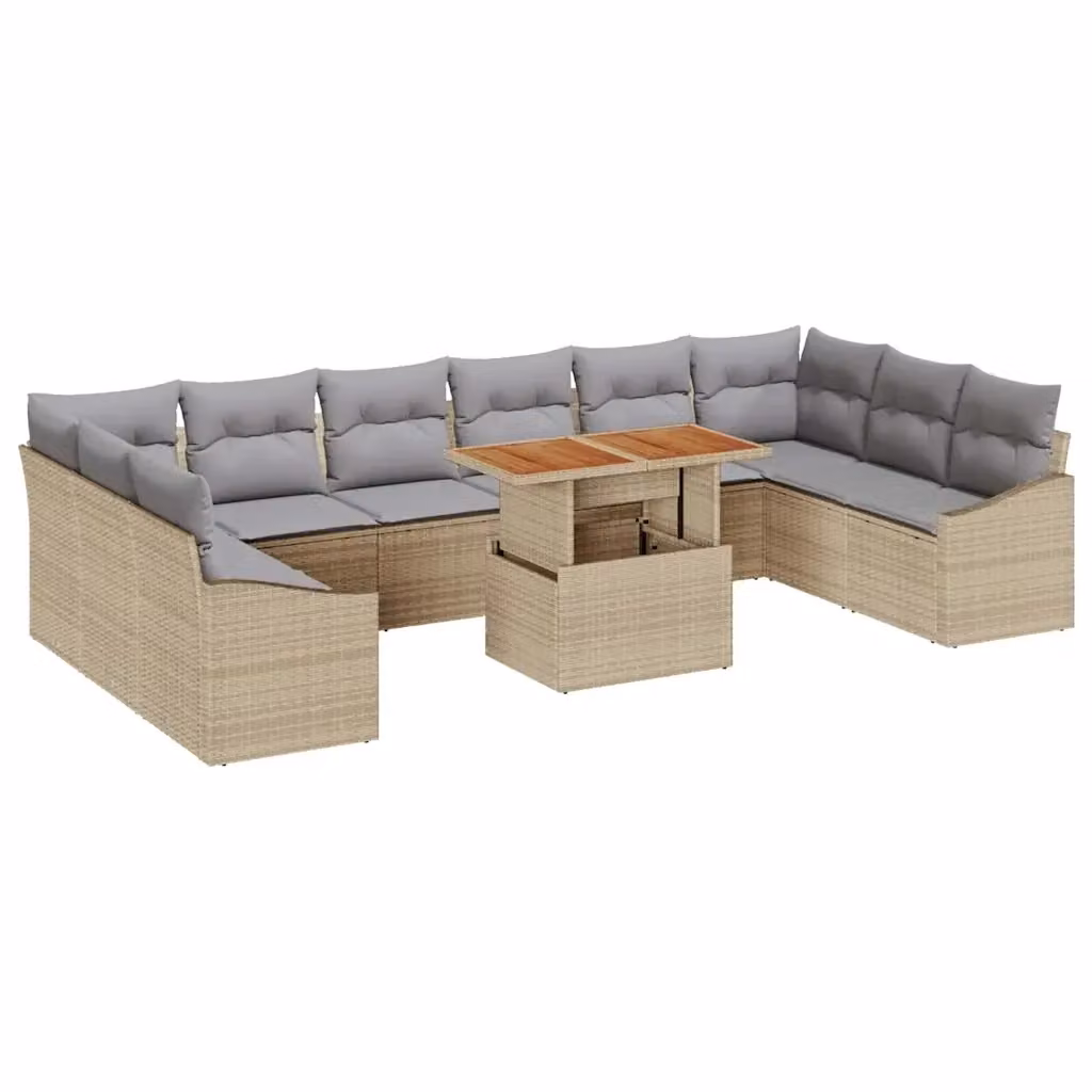 Set Divano da Giardino a Forma di U con Cuscini e Tavolino vidaXL, Beige – 2