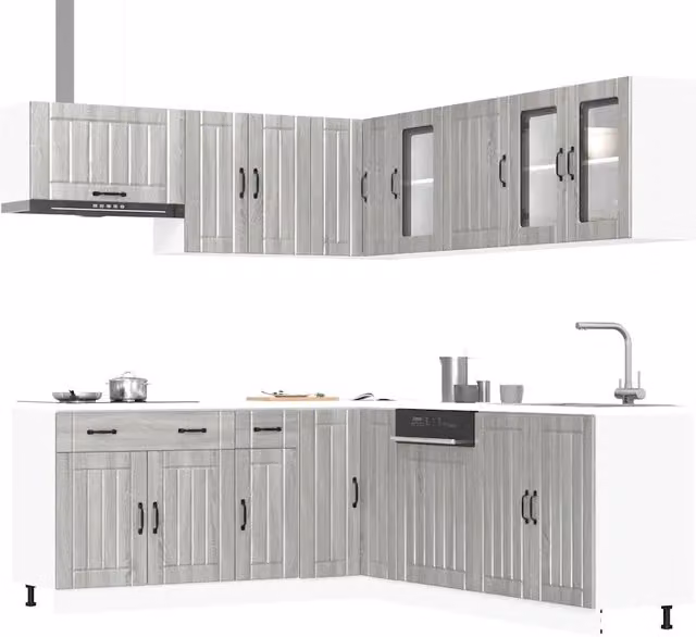 Set Mobili da Cucina Moderno vidaXL in Legno e Vetro Grigio con Angolo e Ante a Battente