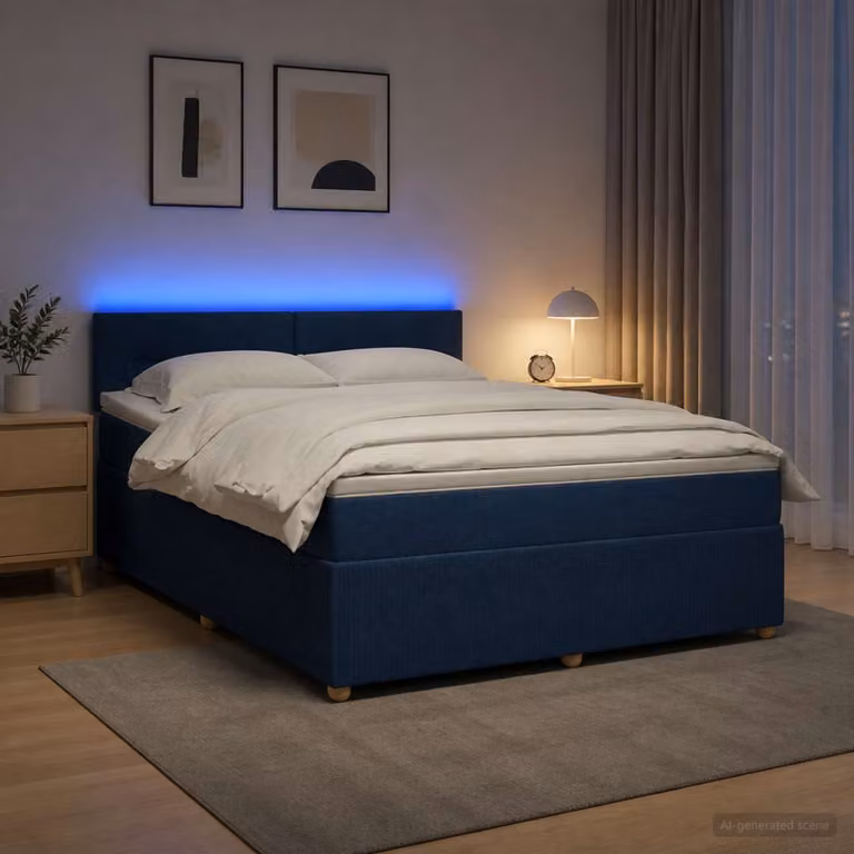 Letto box spring con materasso vidaXL in tessuto blu, con illuminazione sottostante e porta USB, L/P: 140 x 190 cm