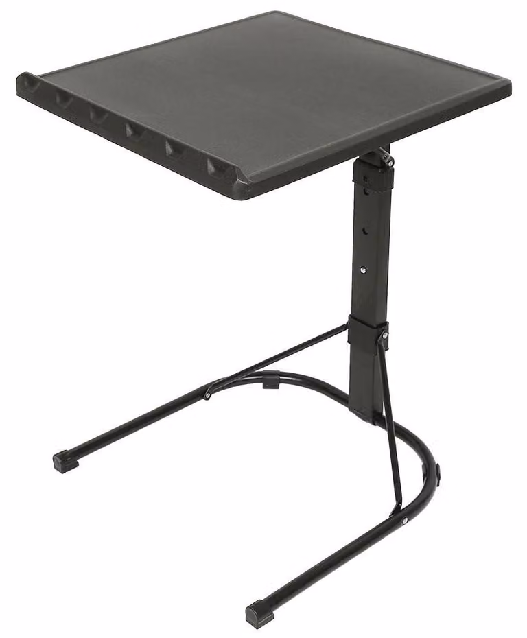 Tavolino pieghevole per laptop - Tavolino da comodino/divano - Regolabile in altezza 63–76 cm - Piano inclinabile - Struttura in metallo a forma di U - 43x43 cm - Nero