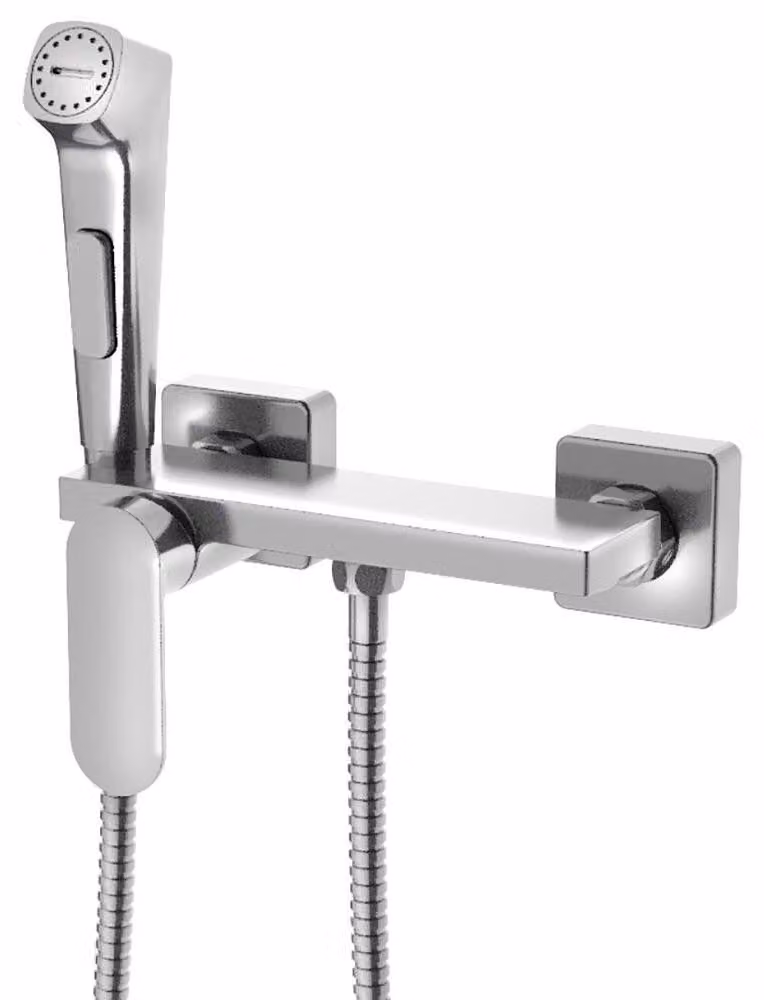 Miscelatore per bidet a parete con valvola di arresto e mensola, cromo