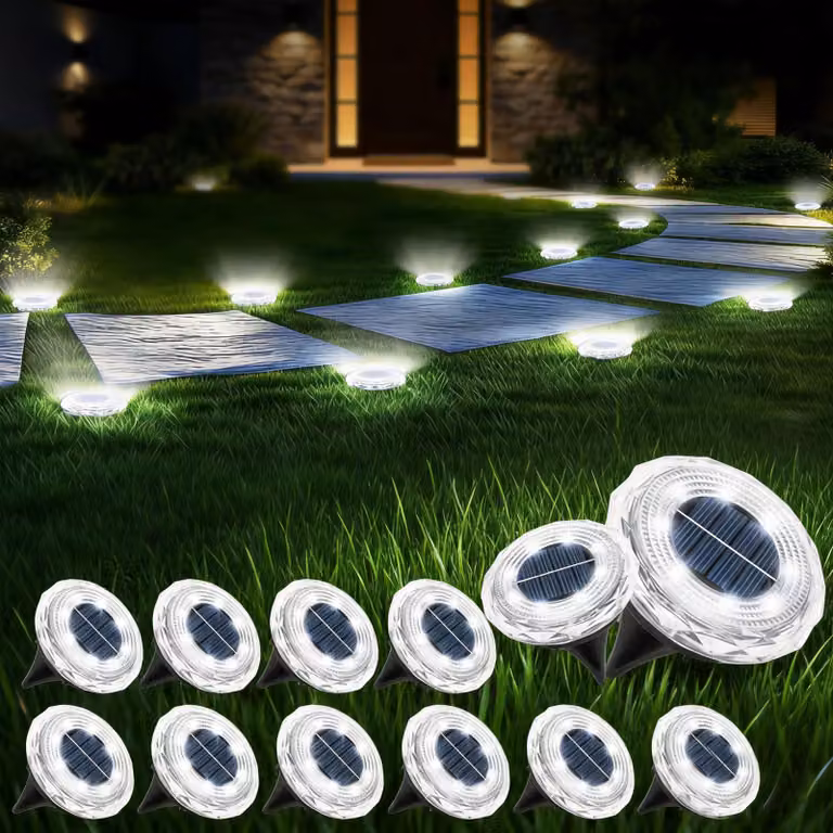 12 luci solari da giardino, luce bianca fredda, accensione/spegnimento automatico, grado di protezione IP65