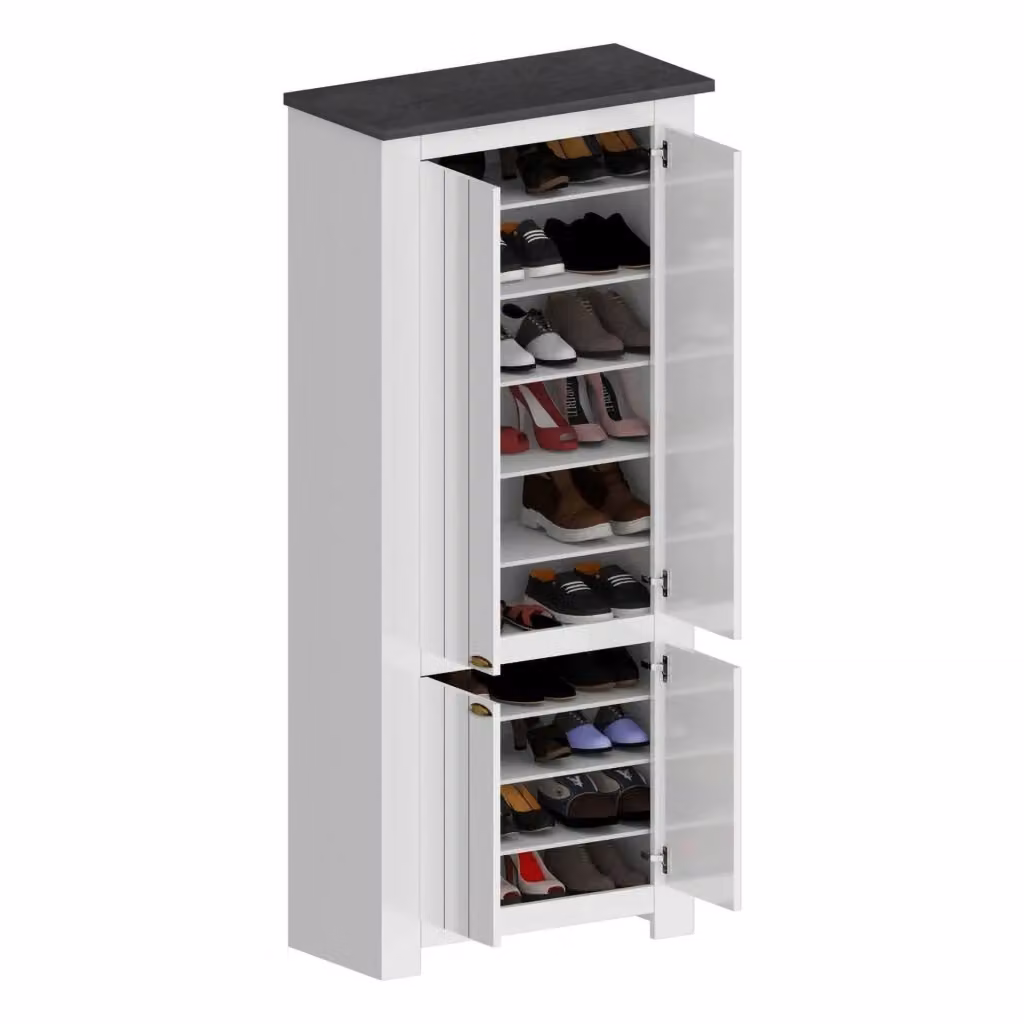 Scarpiera Shirley DMORA, Armadio multifunzione da ingresso a 4 ante, Bianco e Grigio, L: 84 cm, P: 42 cm, H: 200 cm – 2
