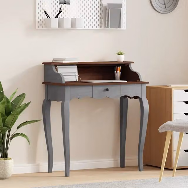 Scrivania in Legno Massello di Mogano 80x40x92 cm 244503