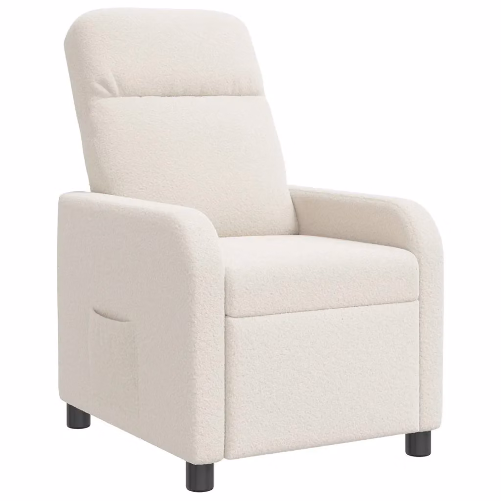 Poltrona reclinabile moderna in tessuto bouclé color crema e beige con braccioli per il tuo relax in soggiorno – 2
