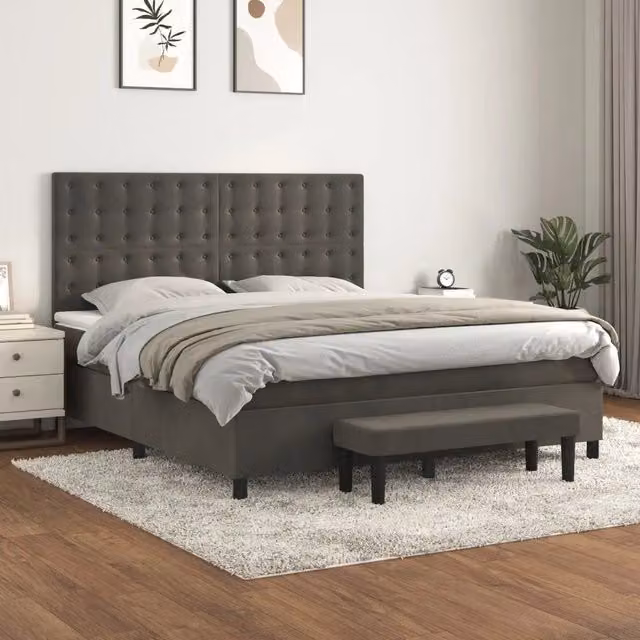 Letto Ibrido con Giroletto a Molle e Materasso vidaXL in Velluto Grigio e Bianco L/P: 160 x 200 cm – 1
