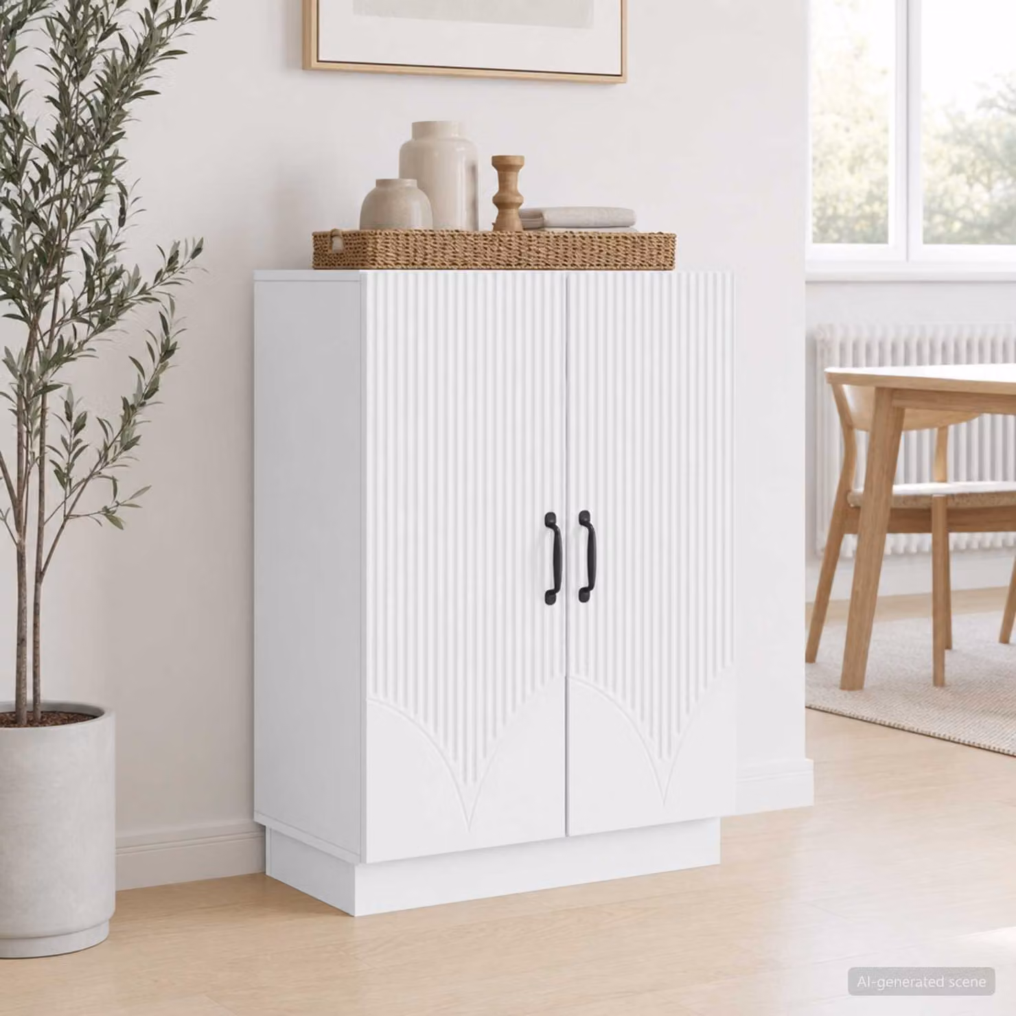 Credenza moderna vidaXL in legno ingegnerizzato e metallo, Bianco, L: 66 cm, P: 34,5 cm, H: 87 cm