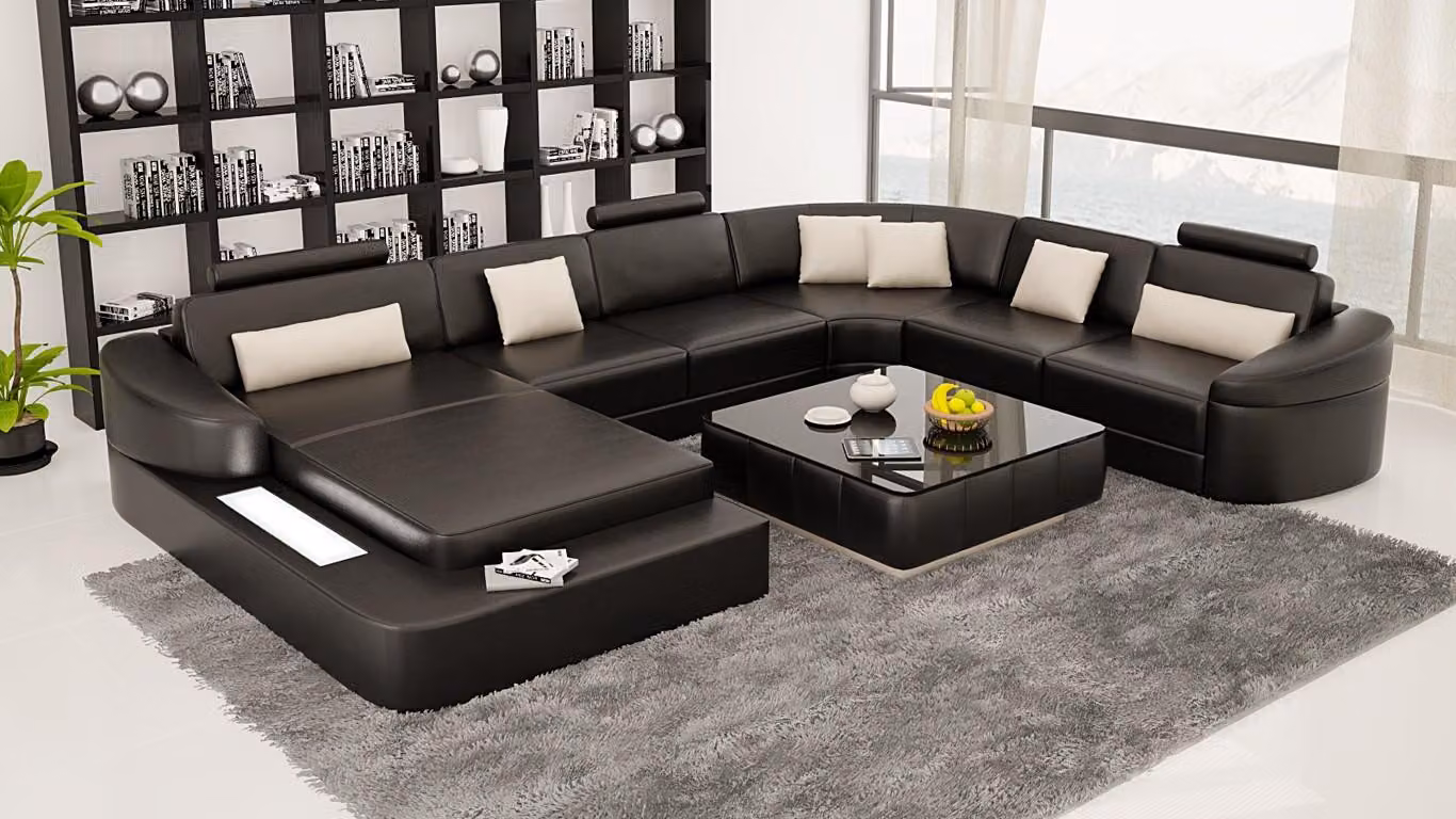 Leder Modern Couch Wohnlandschaft Ledersofa Sofagarnitur Möbel Sofa U-Form