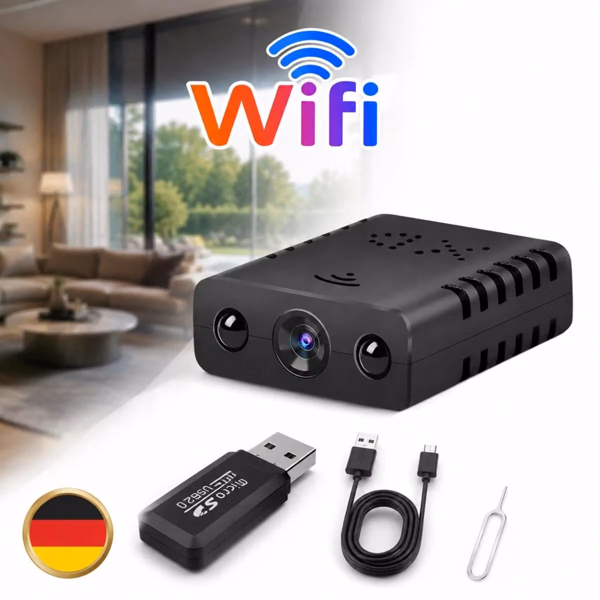 Mini telecamera IP, risoluzione Full HD 1080p, con connessione Wi-Fi, dotata di visione notturna