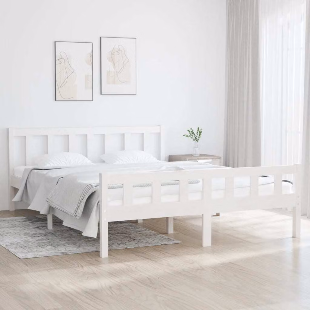 The Living Store Letto in legno massiccio bianco 150x200 cm