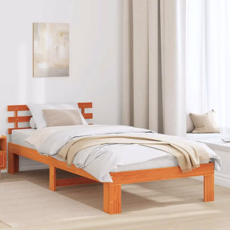Struttura del letto vidaXL in pino massello marrone cerato 90 x 200 cm