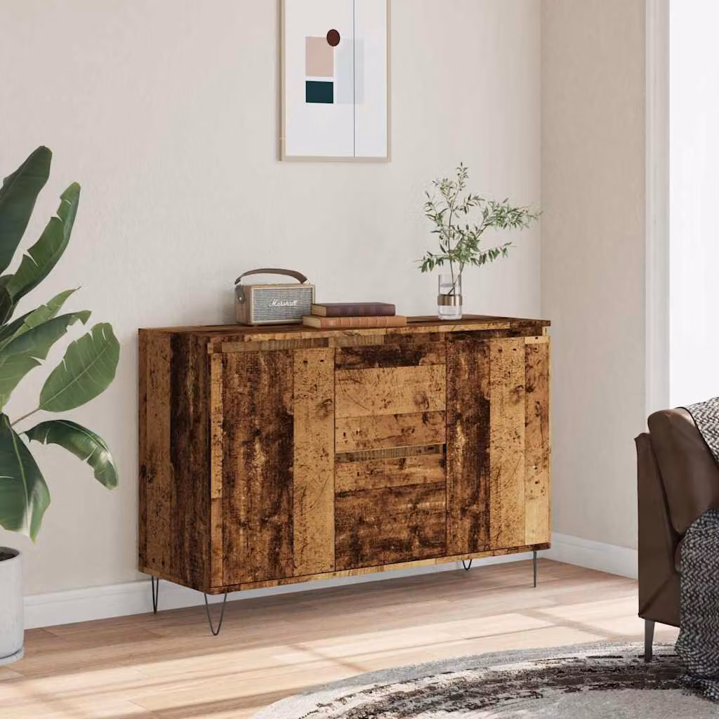 Credenza in stile rustico vidaXL in legno e metallo, colore marrone, L 101,5 x P 35 x H 70 cm