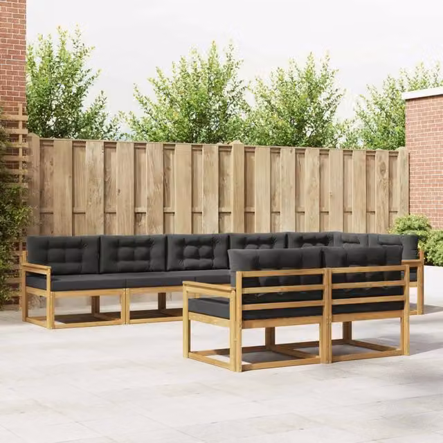 Set di divani da esterno vidaXL a forma di L composto da 6 pezzi in legno di acacia con cuscini bianchi e antracite
