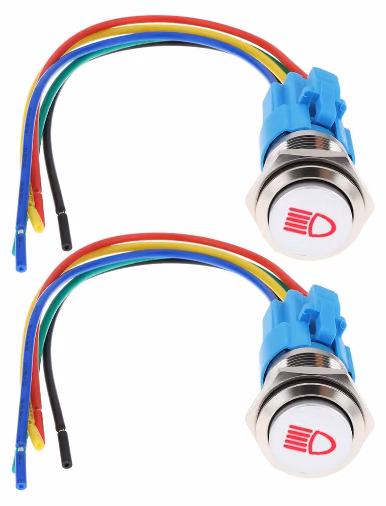 Confezione da 2 interruttori a pulsante cromati da 16 mm, 12 V, 3 A, con LED, grado di protezione IP65, colore rosso