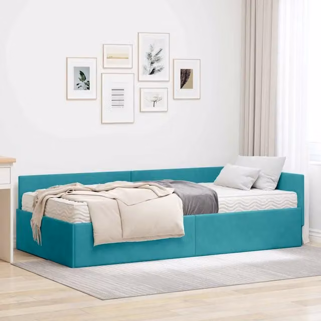 Struttura Letto Angolare con Materasso 2 pz Turchese 3393632