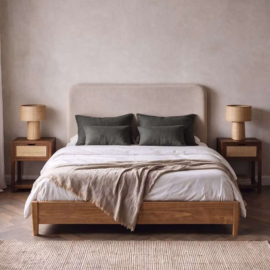 Baseletto Niara Banak in legno massiccio di araucaria color naturale tostato per letto 150 x 190 cm – 2