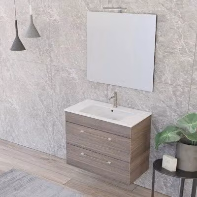 Mobile bagno sospeso moderno INBAGNO colore marrone con lavabo e specchio con illuminazione LED L/P/H: 80 x 43 x 62 cm