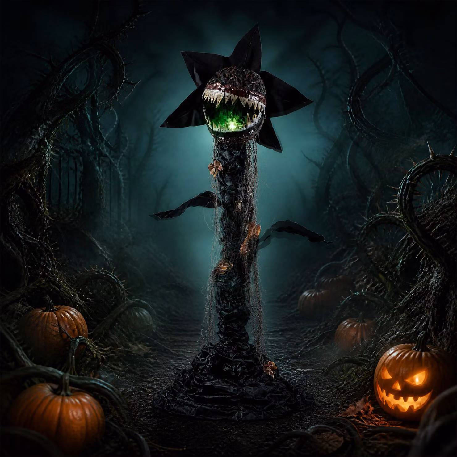 Costway Decorazioni halloween spaventose a forma di pianta carnivora testa e bocca mobili, Decorazione di halloween horror con luci led