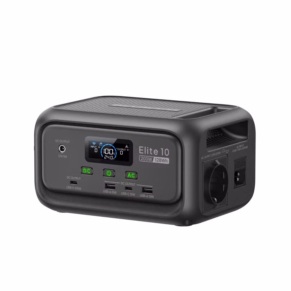 BLUETTI Elite 10 mini-centrale elettrica, portatile, batteria da 128 Wh con presa CA da 200 W, generatore solare a ricarica rapida per campeggio e viaggi Nero