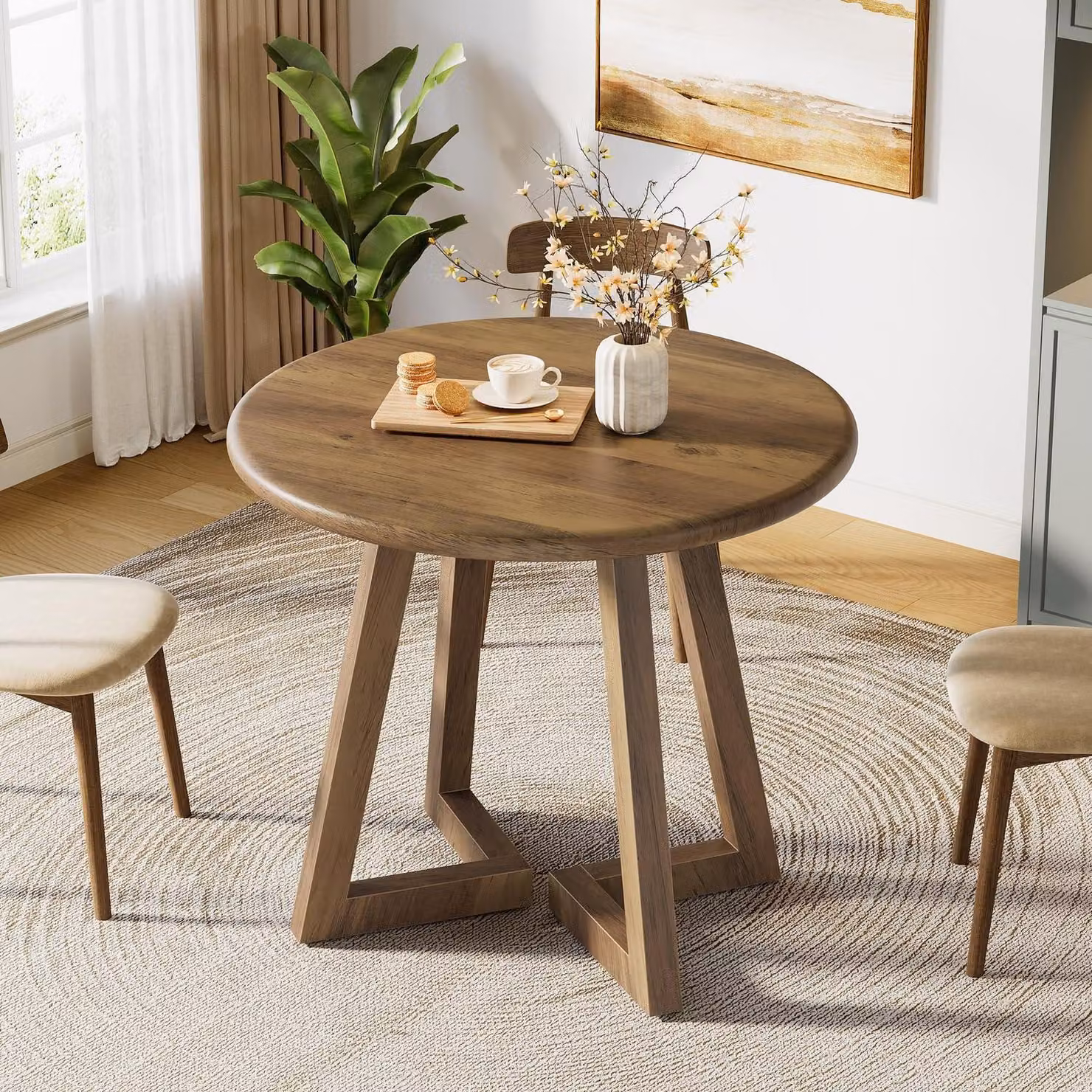 Tavolo rotondo, diametro 80 cm, color marrone, per 2-4 persone, in MDF, altezza 75 cm