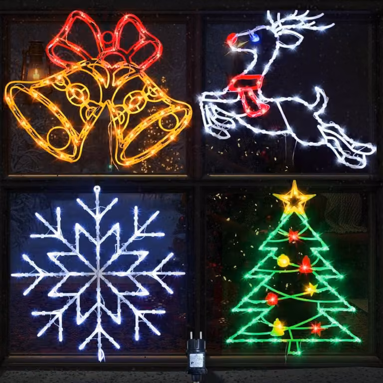 Set di 4 figure natalizie a LED, colorate, con spina di tipo europeo
