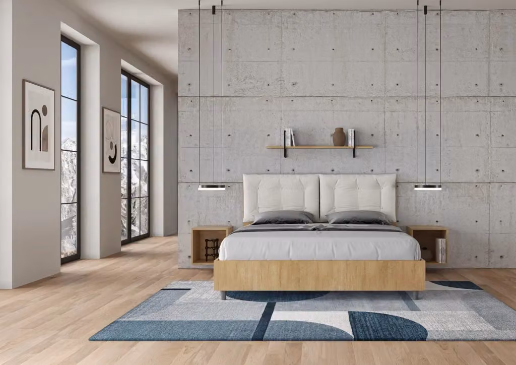 Letto Matrimoniale Egos con Contenitore ad Alzata e Cuscini in Similpelle, Struttura in Rovere, L/P: 160 x 200 cm – 2