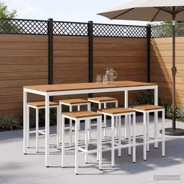 Tavolo da giardino rettangolare vidaXL in legno di acacia e metallo, stile rustico, bianco e beige, L: 80,5 cm, P: 60 cm, H: 105 cm