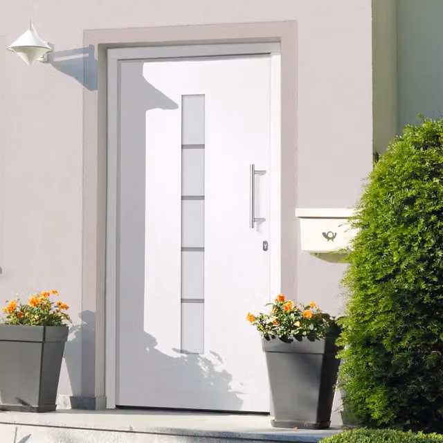 Porta d'Ingresso Moderna vidaXL in Alluminio e PVC Bianco con Inserti in Vetro L: 100 cm, H: 210 cm