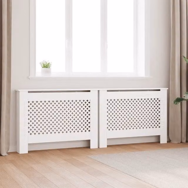 Set di 2 coperture per radiatori vidaXL in MDF bianche L: 112 cm, P: 19 cm, H: 81,5 cm