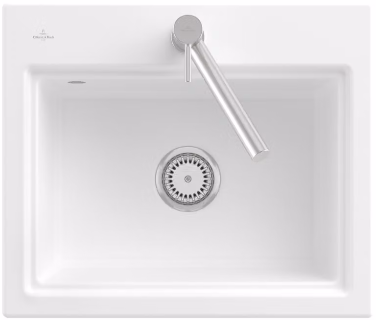 Lavello rettangolare Villeroy&Boch, lavello in Vetroceramica Subway Style 60 S Stone White 60x51cm, larghezza base 60cm
