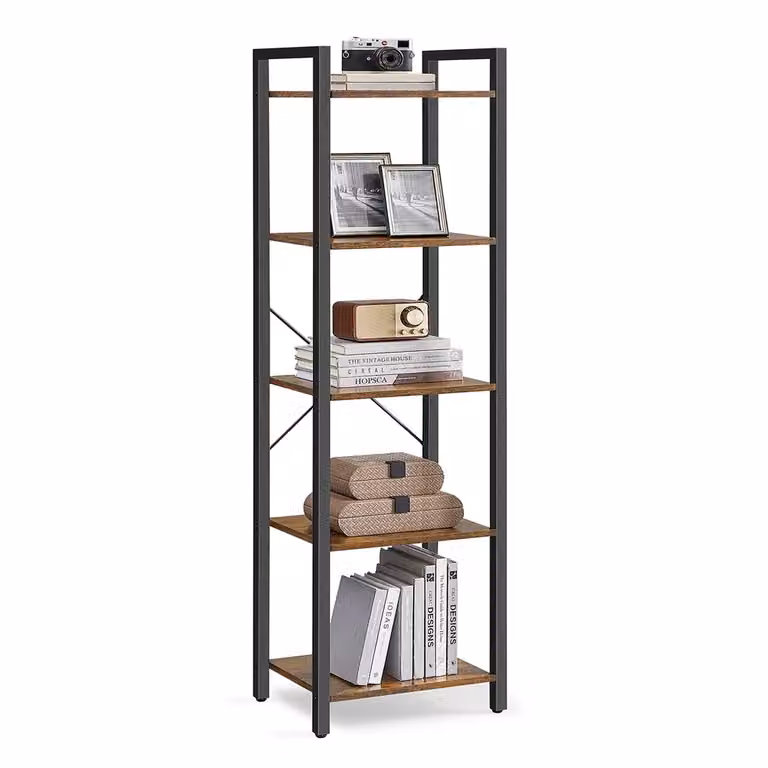 Scaffale Portaoggetti a 5 Ripiani, Marrone Vintage + Nero / 40 x 30 x 153 cm
