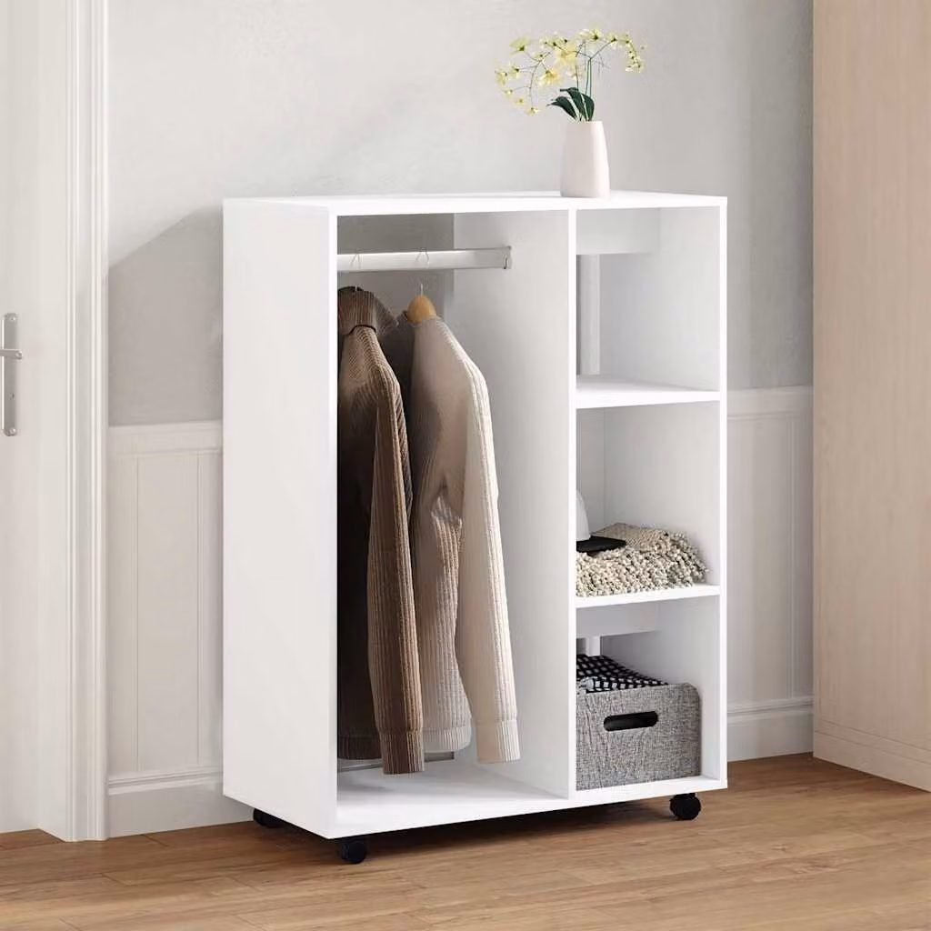 Armadio bianco vidaXL in legno multistrato con ripiani interni e appendiabiti L 80 cm, P 40 cm, H 110 cm