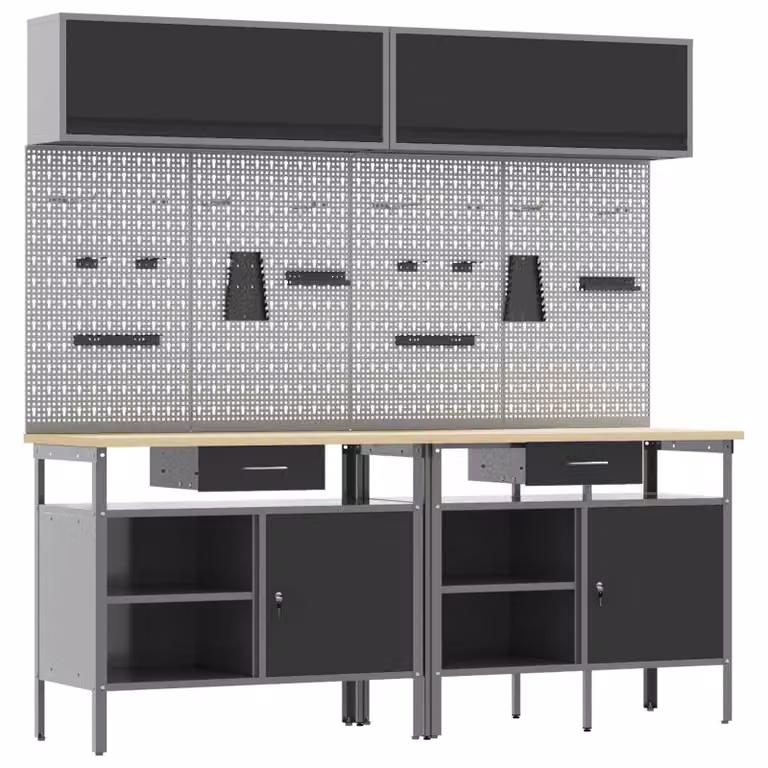 vidaXL Set banco da lavoro 8 pz Nero e Grigio