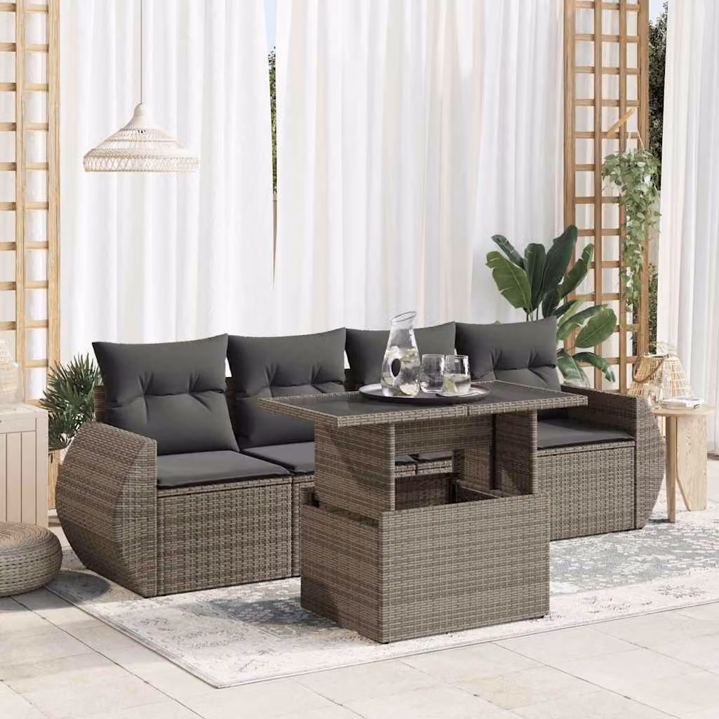 Maison Exclusive - Set Divano da Giardino 5 pz con Cuscini Grigio in Polyrattan