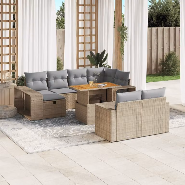 vidaXL Set Divani da Giardino 11 pz in Polyrattan con Cuscini Beige e Grigio per Terrazza e Giardino