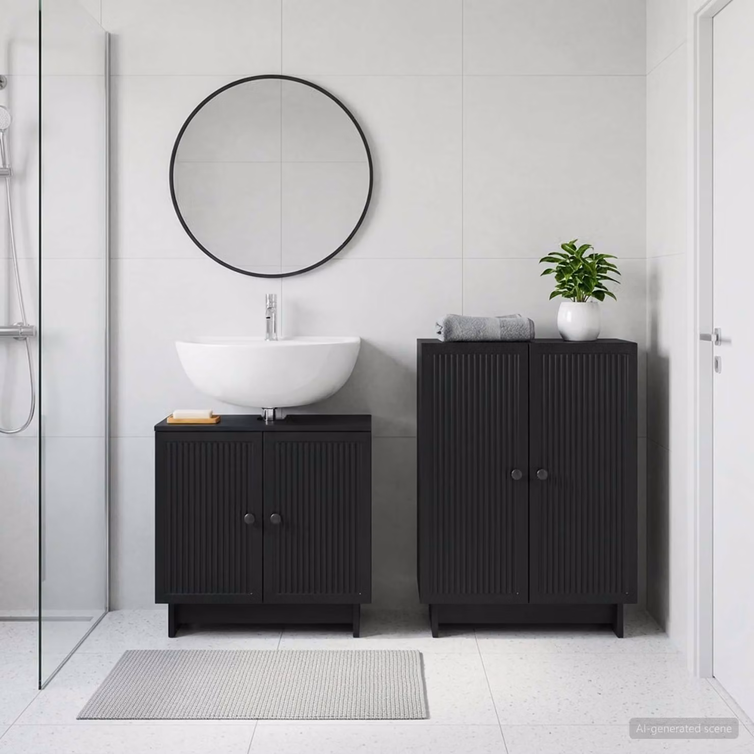 Set di mobili da bagno vidaXL composto da mobile lavabo e mobile contenitore, design moderno nero opaco, L/P/H: 80 x 30,8 x 59,5 cm e L/P/H: 31,5 x 30,8 x 80 cm