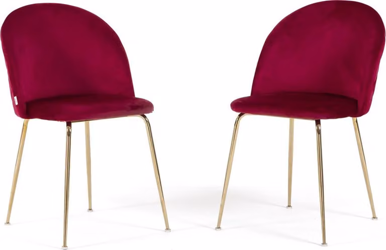 Set di 2 sedie da pranzo imbottite, gambe in metallo, design elegante per cucina, sala da pranzo, bar e ristoranti SARA - Rosso scuro/oro