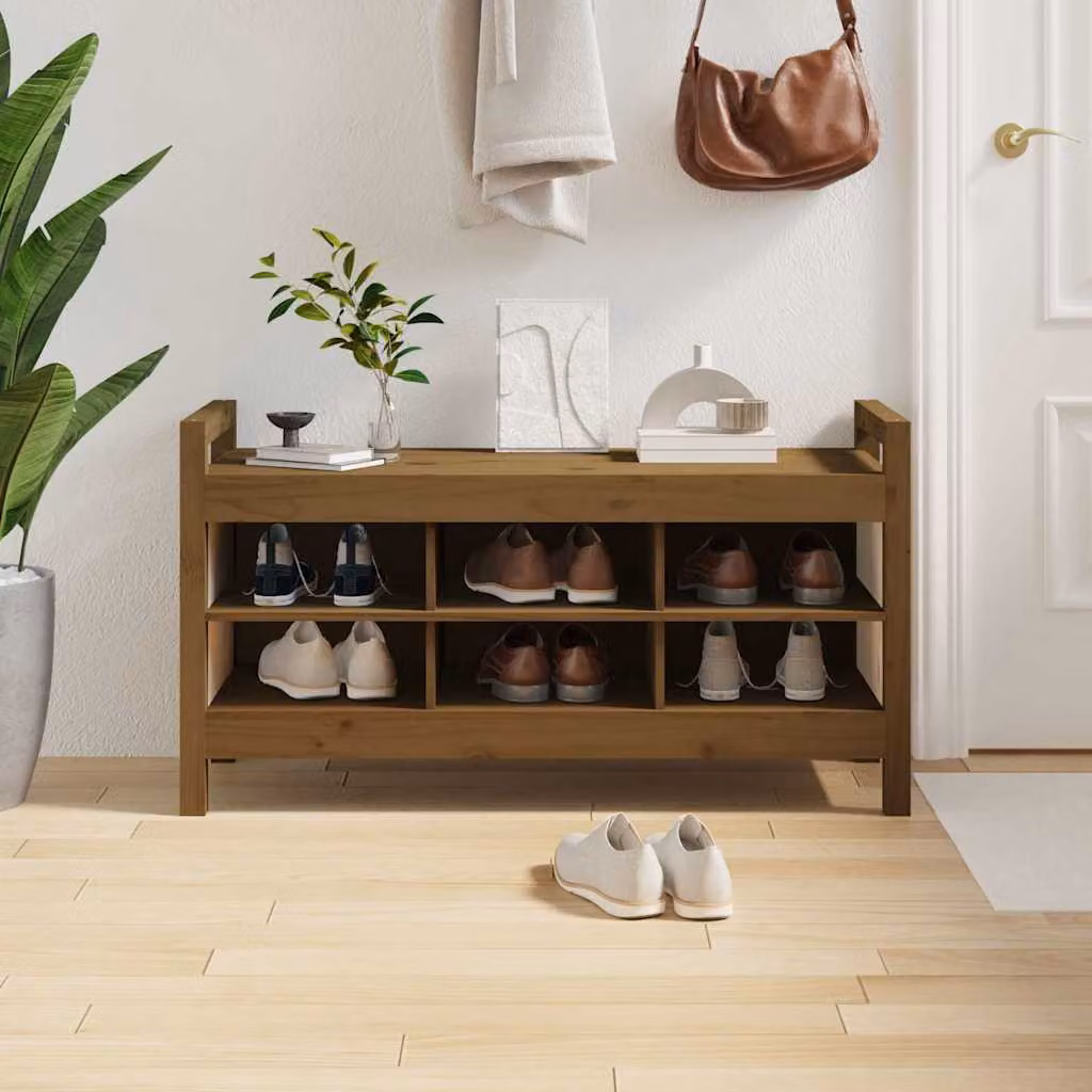 vidaXL Panca da Ingresso con Scarpiera in Legno di Pino Naturale, Stile Rustico, L 110 x P 40 x H 60 cm