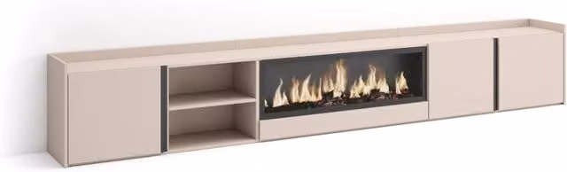 Mobile TV Soggiorno, 315x50x35 cm, Per TV fino a 80", Camino elettrico XXL, Beige