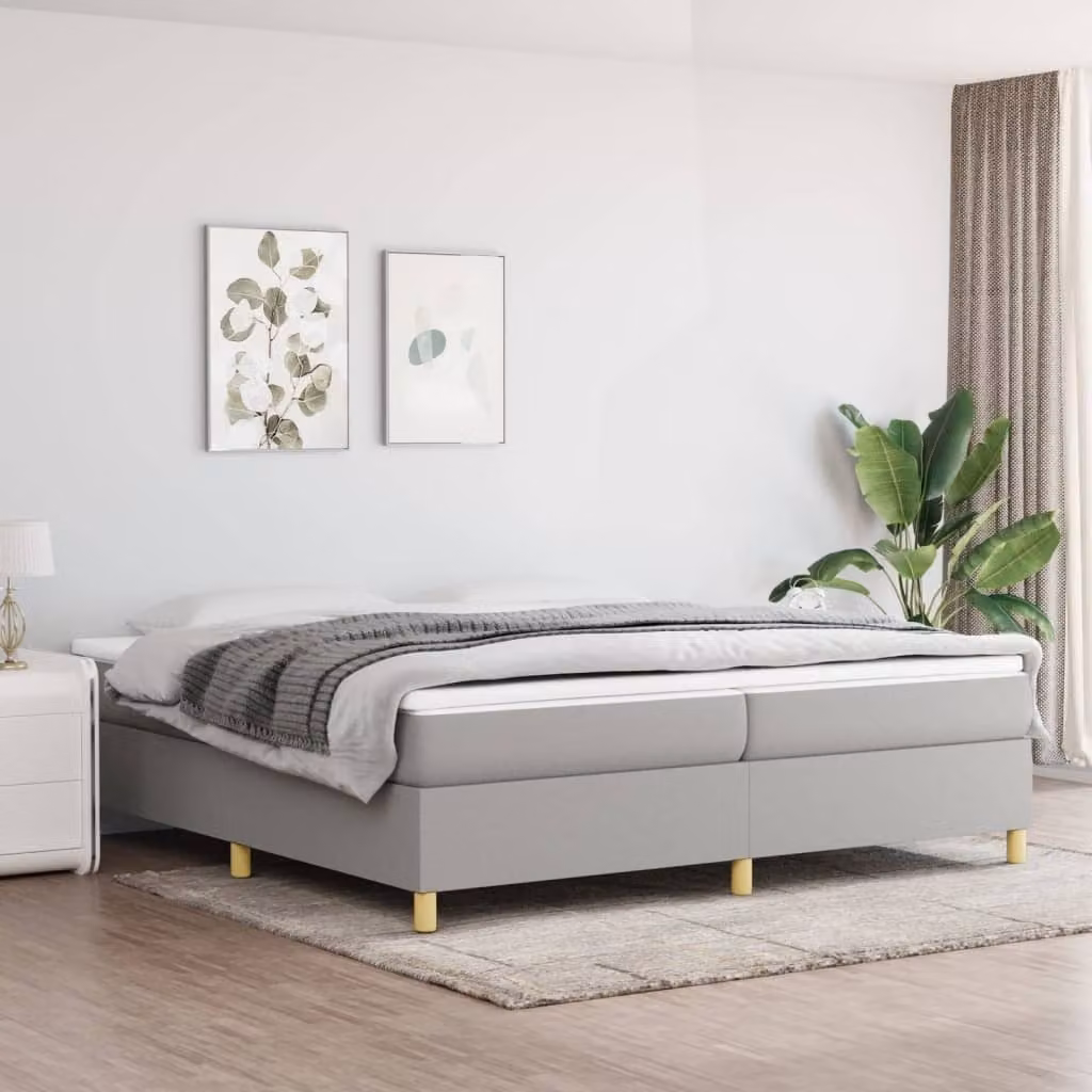 The Living Store Box spring bed grigio chiaro 200x200 cm tessuto