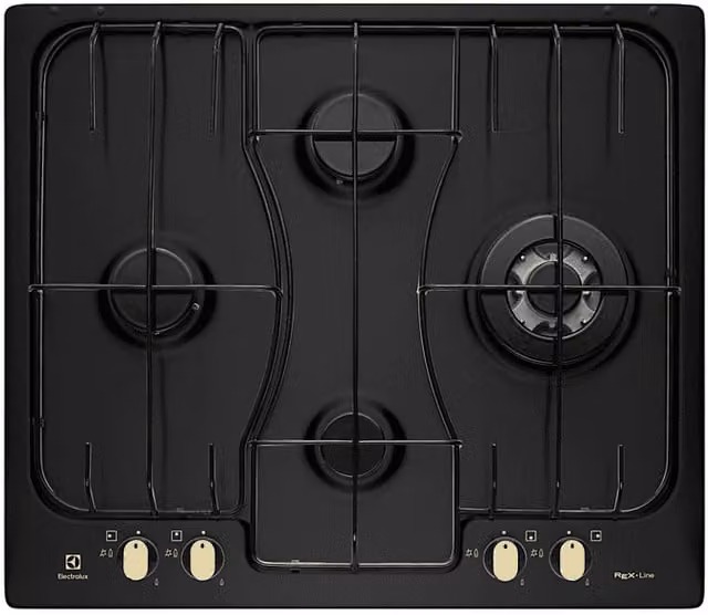 Piano cottura a gas Electrolux RGG6243LOR nero in acciaio inossidabile con 4 zone di cottura, L: 59,4 cm, P: 51 cm